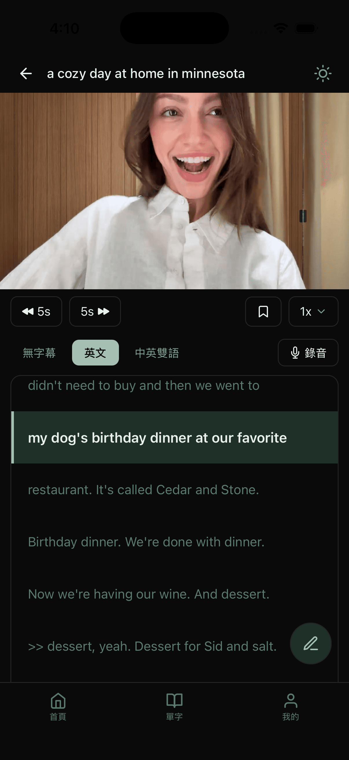 Shadow App 字幕練習畫面